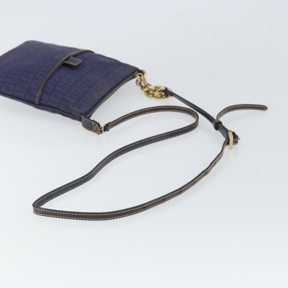 FENDI Zucchino Canvas Shoulder Bag Navy Gold Auth ep12761