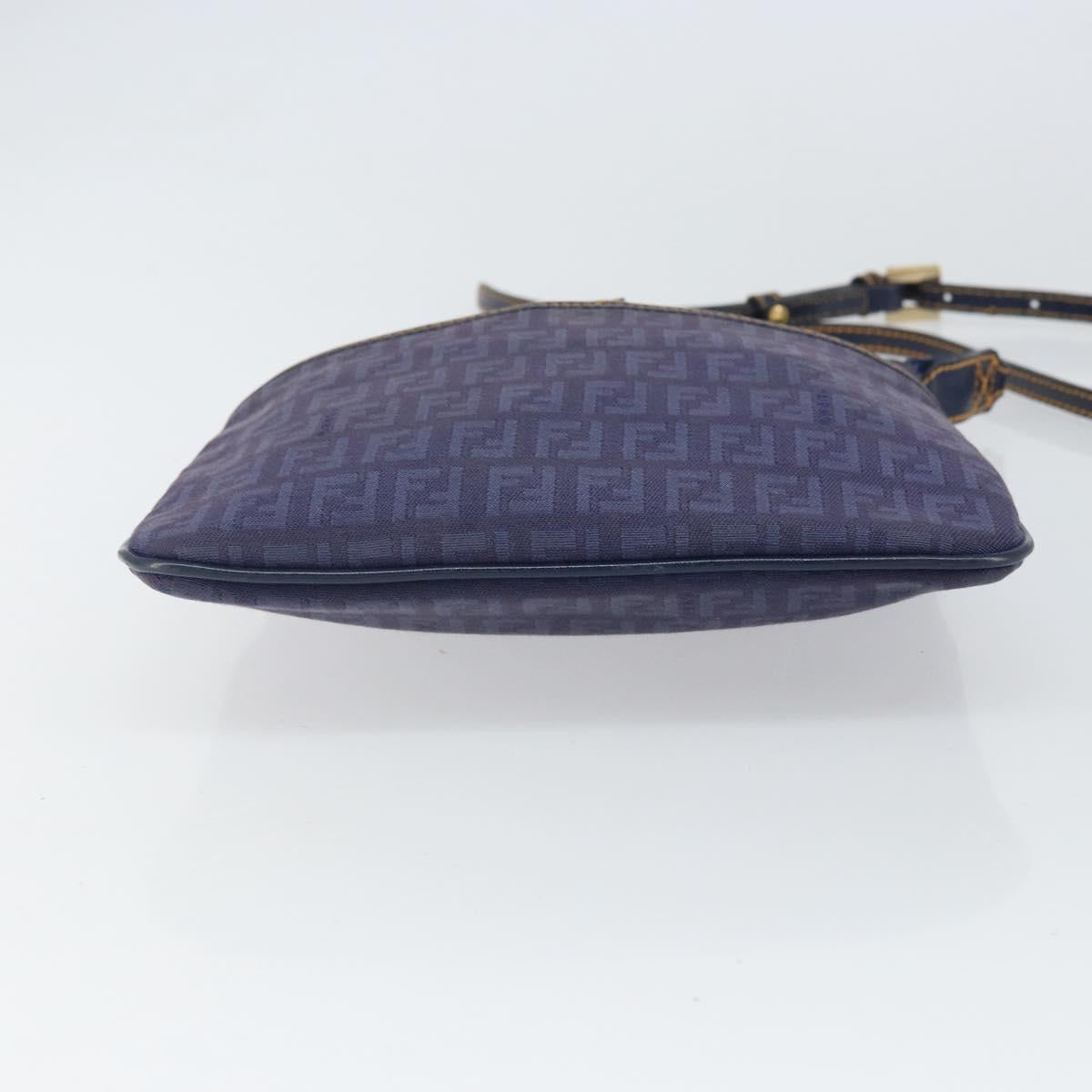 FENDI Zucchino Canvas Shoulder Bag Navy Gold Auth ep12761