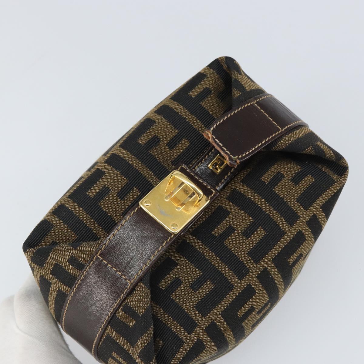 FENDI Zucca Canvas Hand Bag Black Brown Auth ep12764