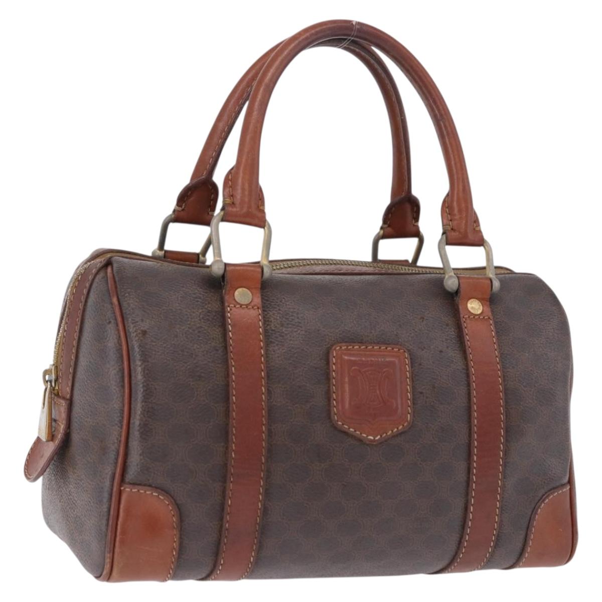 CELINE Macadam Canvas Hand Bag PVC Leather Brown Gold Auth ep12767