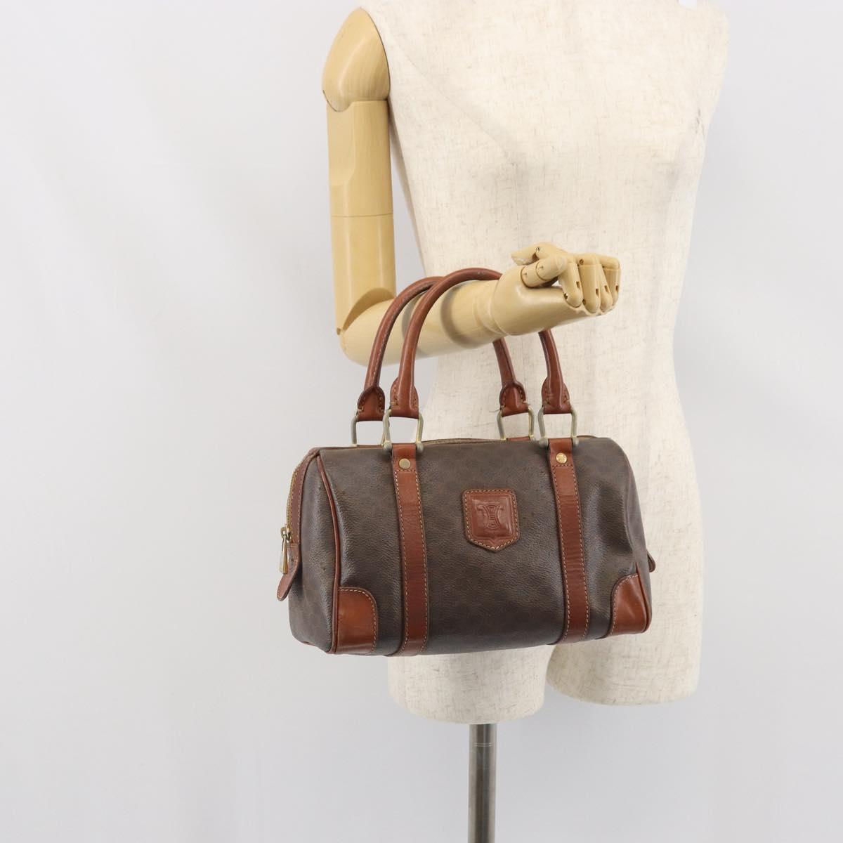 CELINE Macadam Canvas Hand Bag PVC Leather Brown Gold Auth ep12767