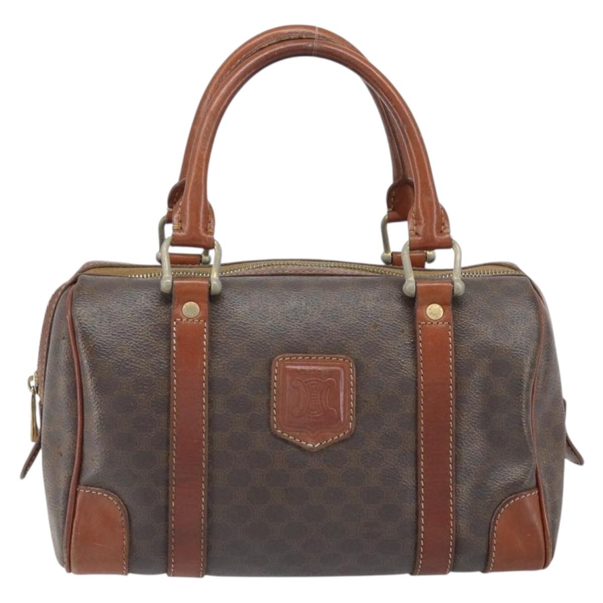 CELINE Macadam Canvas Hand Bag PVC Leather Brown Gold Auth ep12767