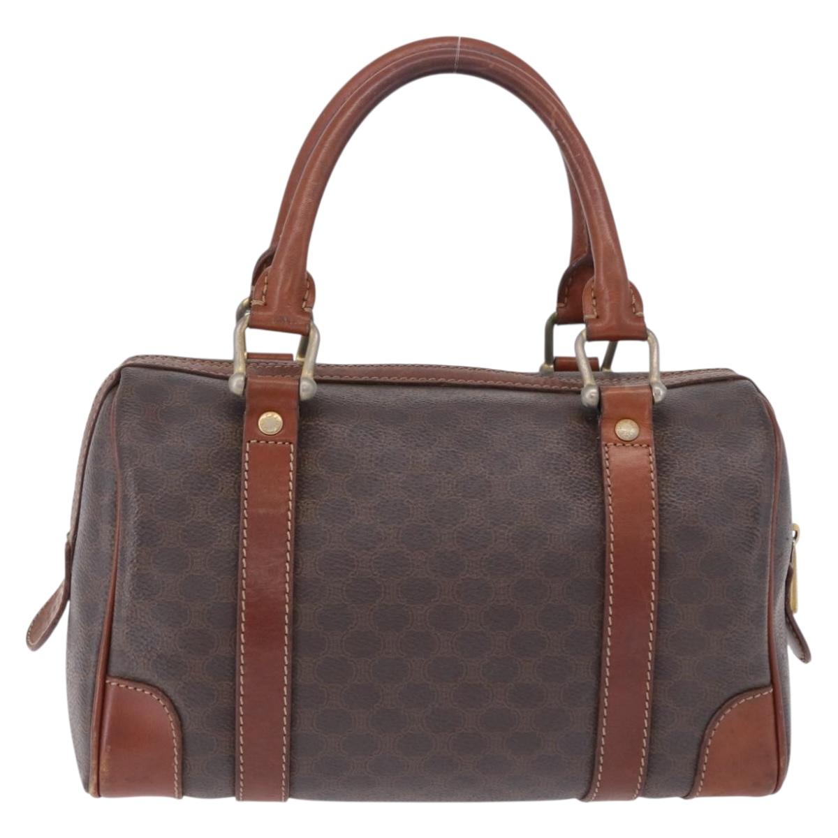 CELINE Macadam Canvas Hand Bag PVC Leather Brown Gold Auth ep12767