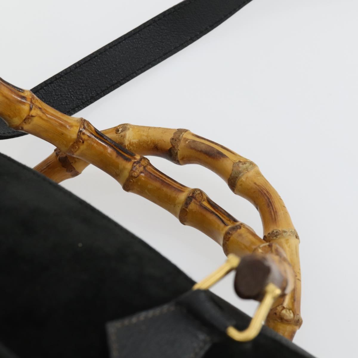 GUCCI Bamboo Hand Bag Suede 2way Black Gold 002 123 0322 Auth ep12772