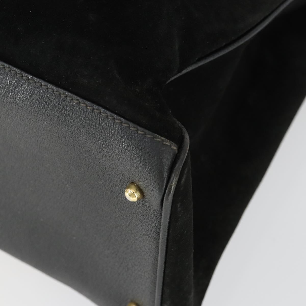 GUCCI Bamboo Hand Bag Suede 2way Black Gold 002 123 0322 Auth ep12772
