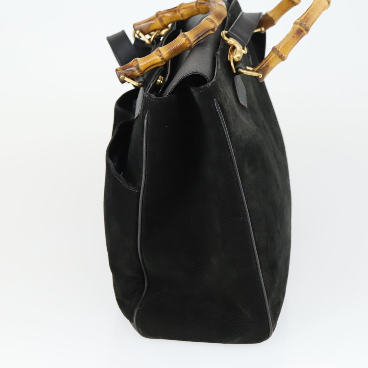 GUCCI Bamboo Hand Bag Suede 2way Black Gold 002 123 0322 Auth ep12772