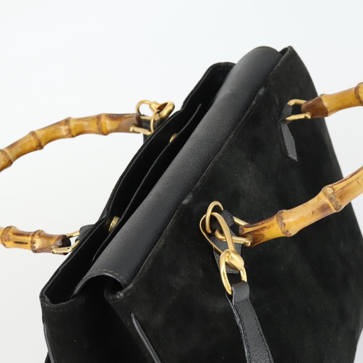 GUCCI Bamboo Hand Bag Suede 2way Black Gold 002 123 0322 Auth ep12772