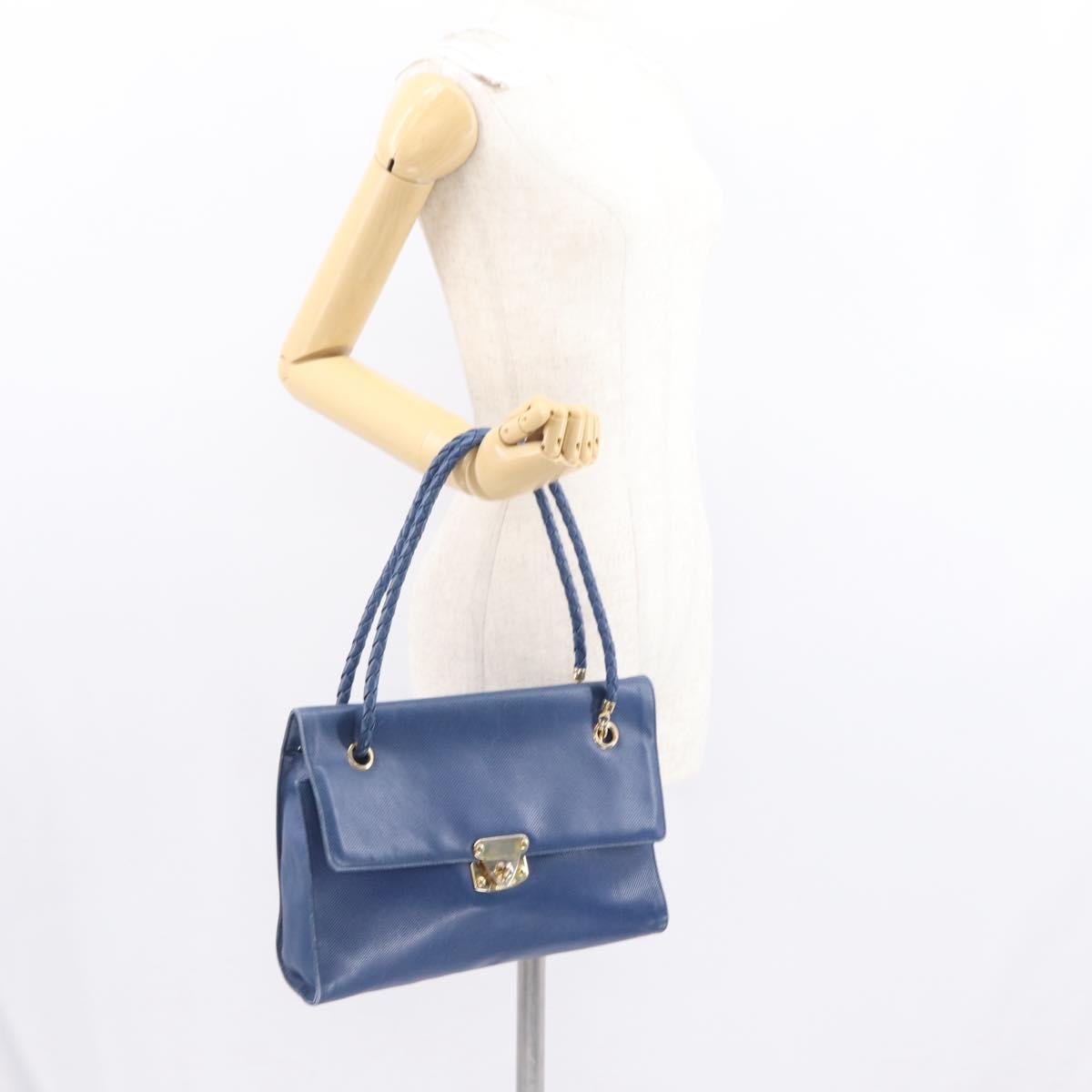 BOTTEGA VENETA Hand Bag Leather Blue Gold Auth ep12774