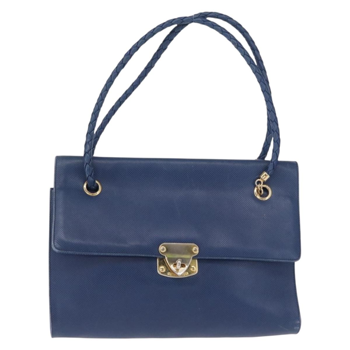 BOTTEGA VENETA Hand Bag Leather Blue Gold Auth ep12774