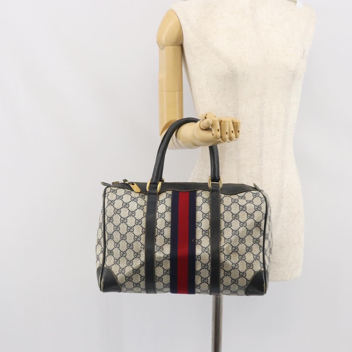 GUCCI GG Supreme Sherry Line Hand Bag PVC Navy Gold Auth ep12779