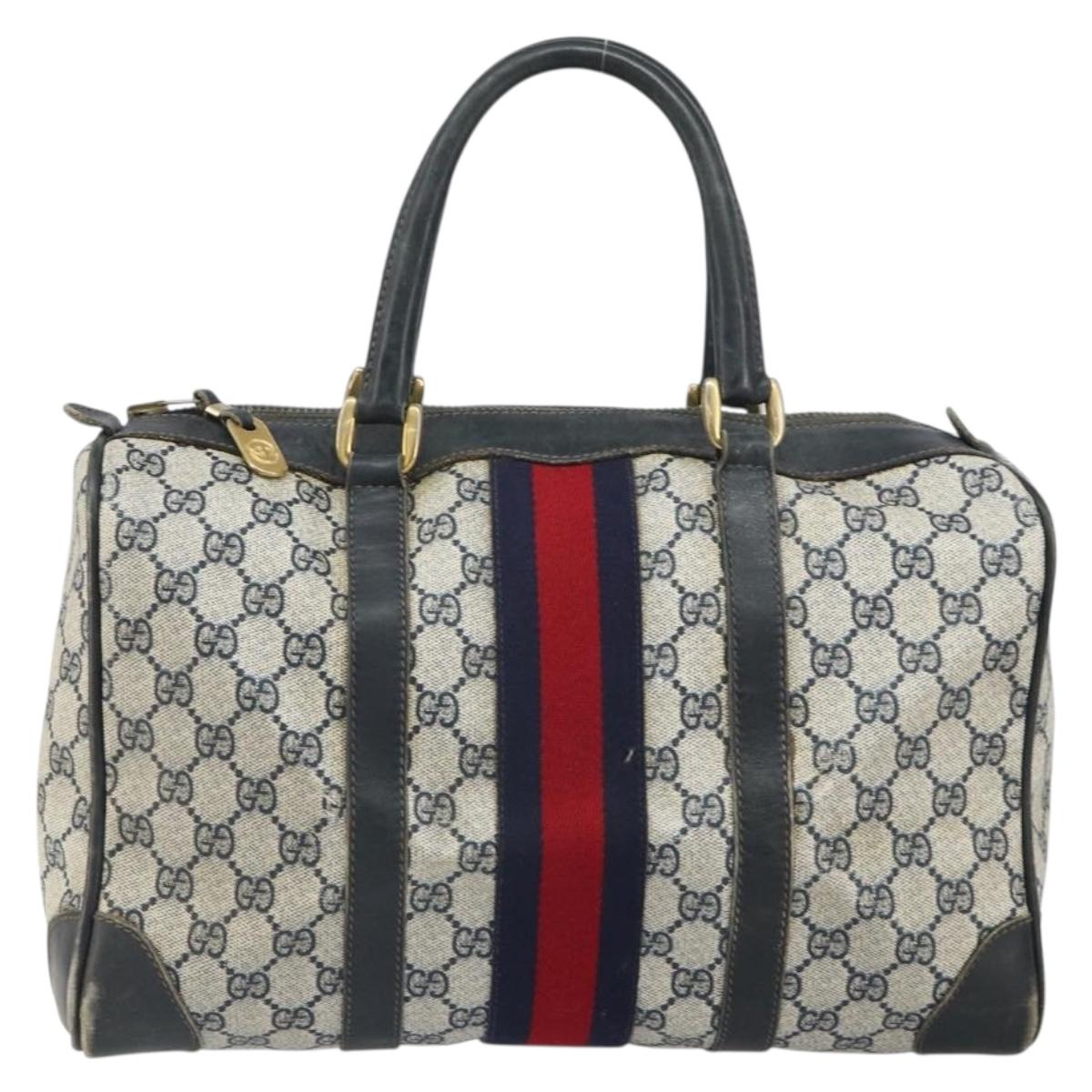 GUCCI GG Supreme Sherry Line Hand Bag PVC Navy Gold Auth ep12779