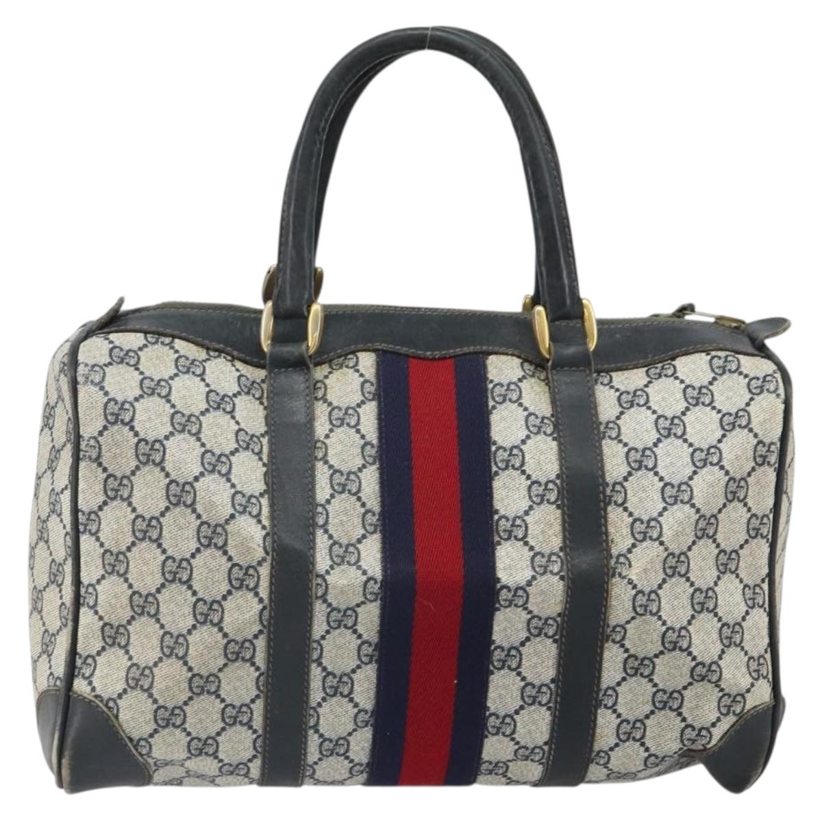 GUCCI GG Supreme Sherry Line Hand Bag PVC Navy Gold Auth ep12779