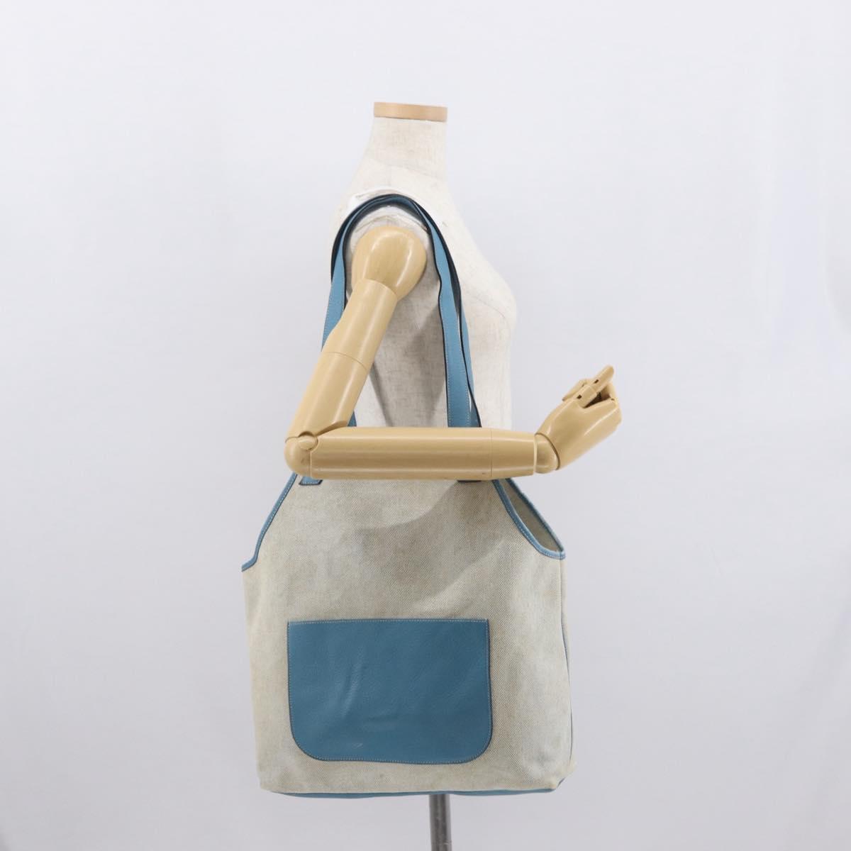 HERMES Tote Bag Canvas Gray Silver Auth ep12780