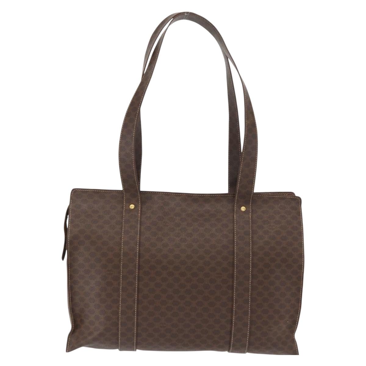 CELINE Macadam Canvas Tote Bag PVC Leather Brown Gold Auth ep12781