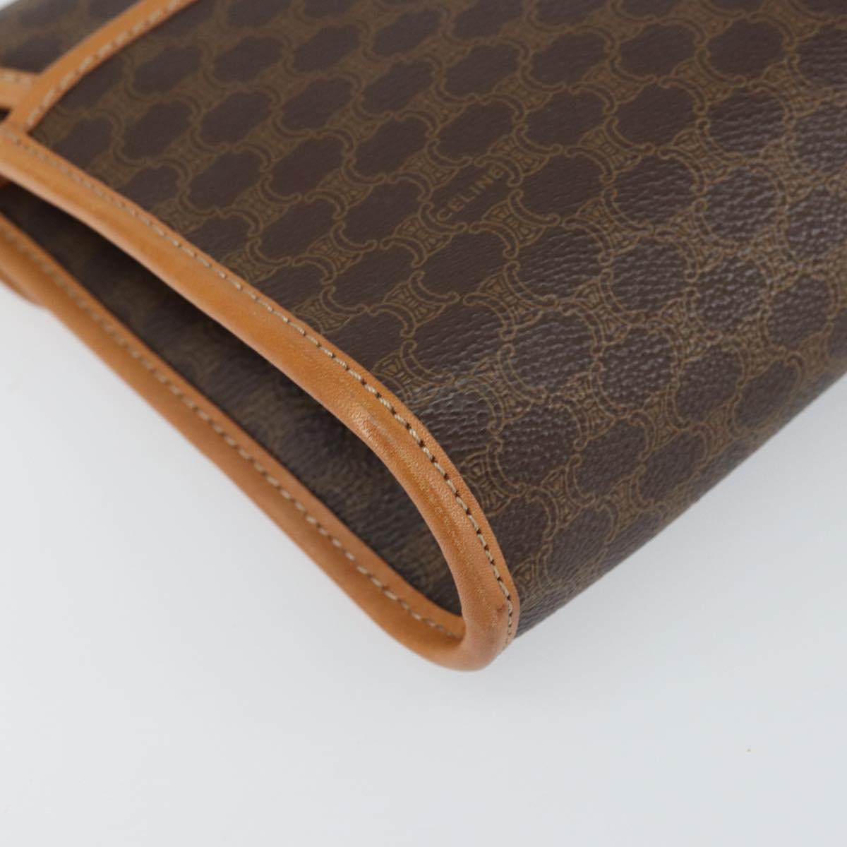 CELINE Macadam Canvas Shoulder Bag PVC Leather Brown Gold Auth ep12783