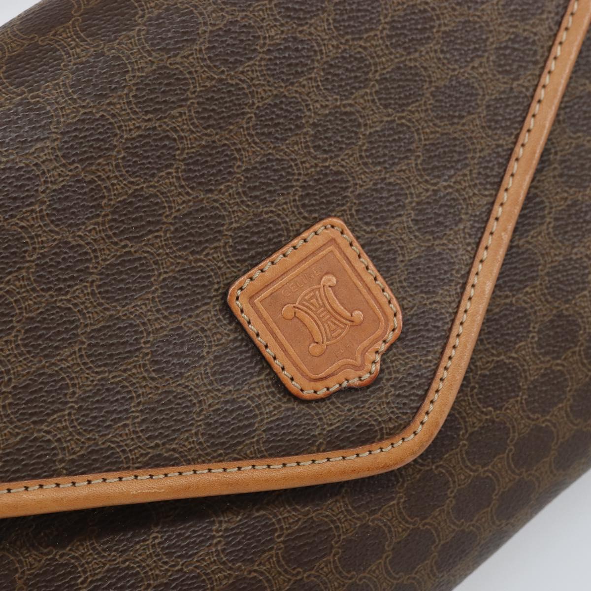 CELINE Macadam Canvas Shoulder Bag PVC Leather Brown Gold Auth ep12783