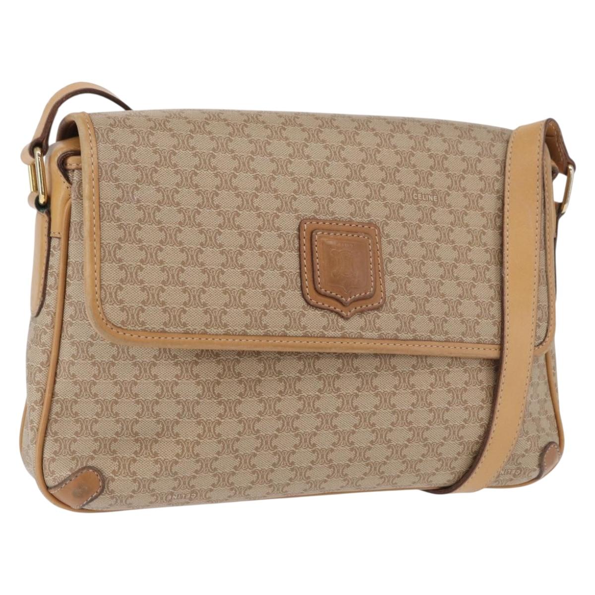 CELINE Macadam Canvas Shoulder Bag PVC Beige Gold Auth ep12785