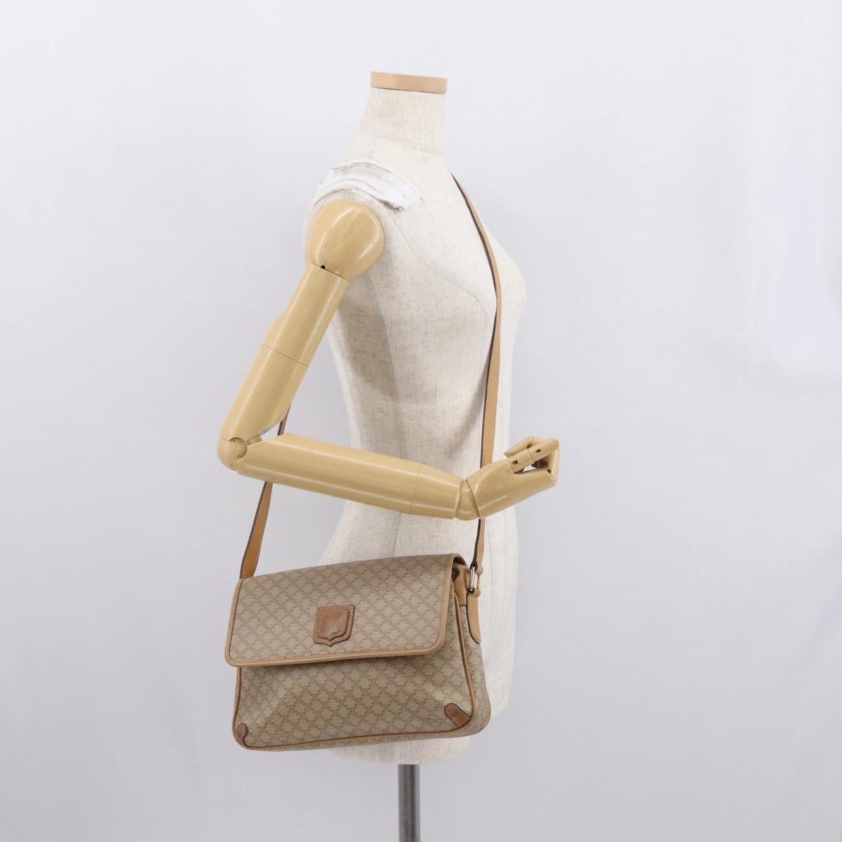 CELINE Macadam Canvas Shoulder Bag PVC Beige Gold Auth ep12785