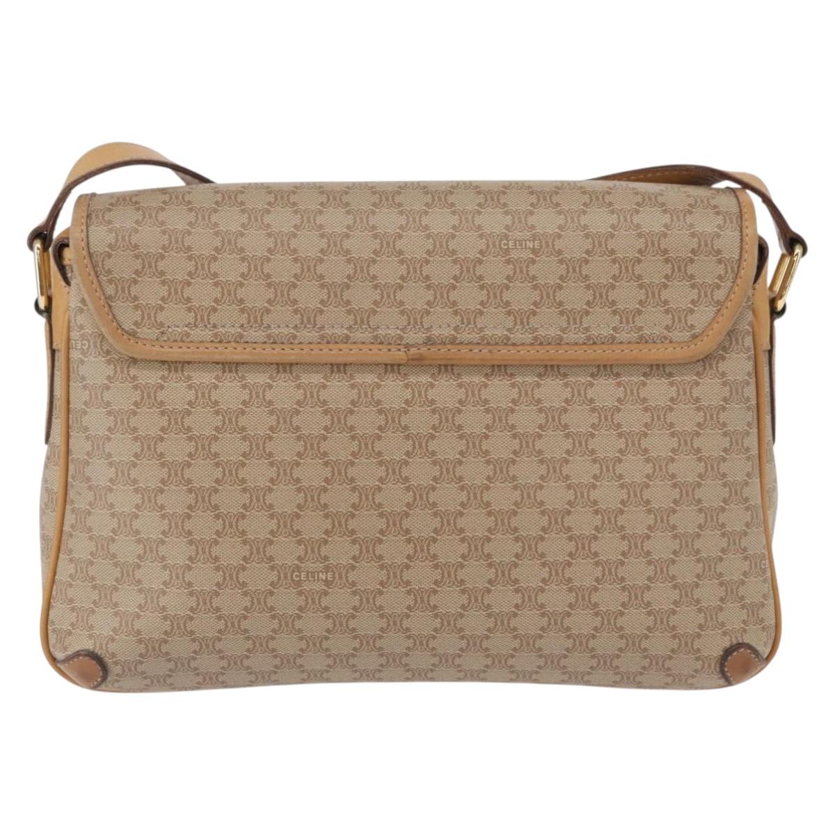CELINE Macadam Canvas Shoulder Bag PVC Beige Gold Auth ep12785