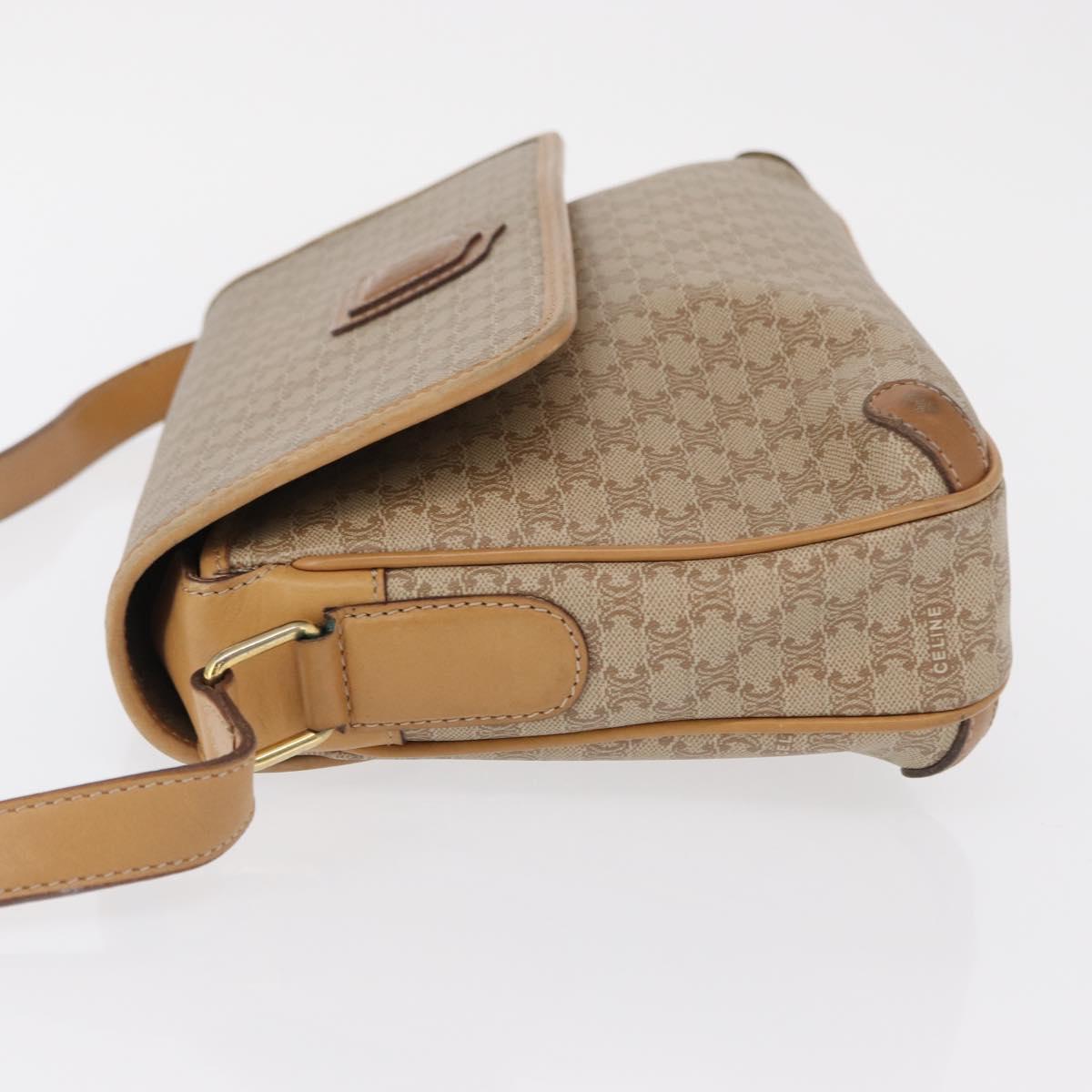 CELINE Macadam Canvas Shoulder Bag PVC Beige Gold Auth ep12785