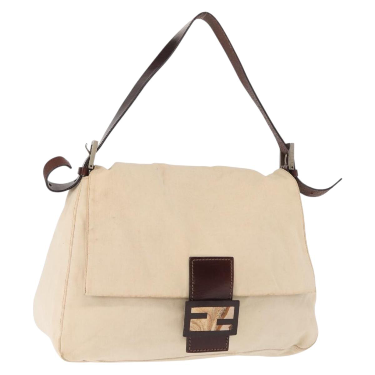 FENDI Hand Bag Canvas Beige Silver Auth ep12789