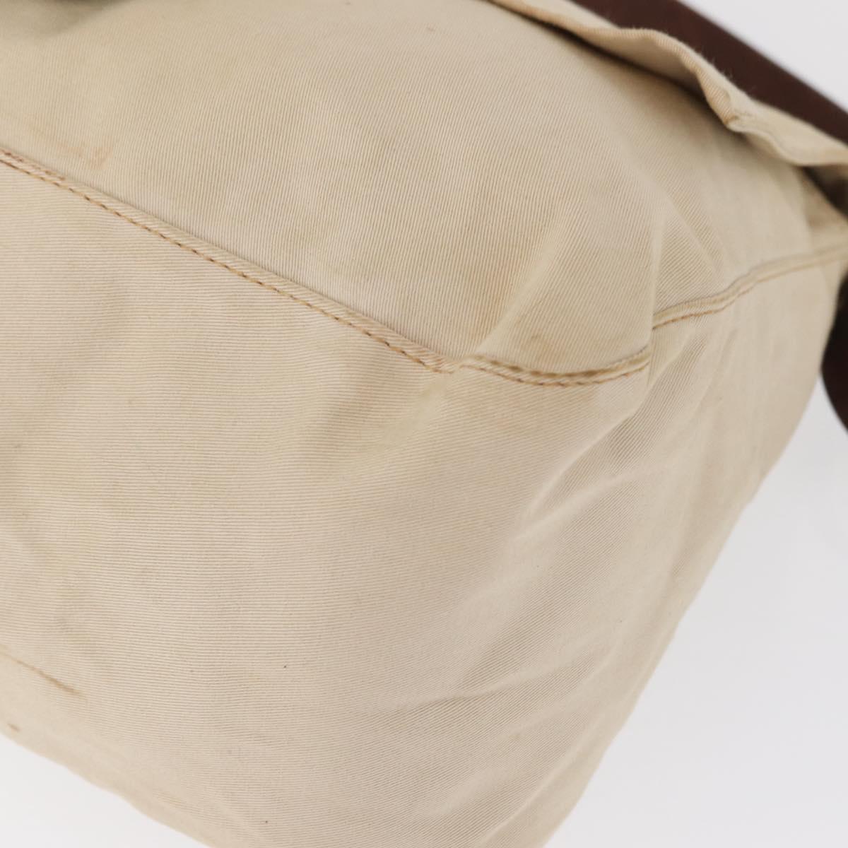 FENDI Hand Bag Canvas Beige Silver Auth ep12789