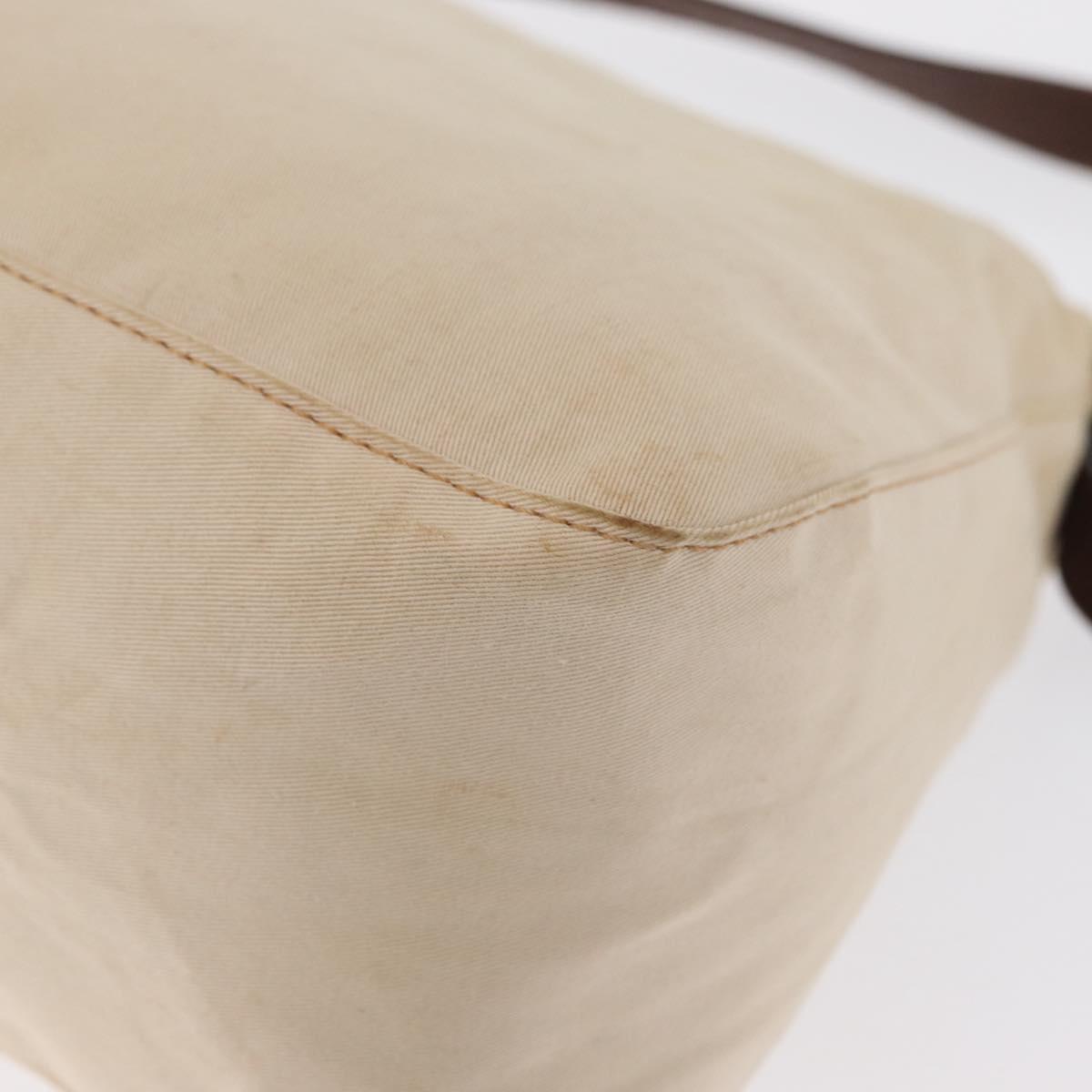 FENDI Hand Bag Canvas Beige Silver Auth ep12789