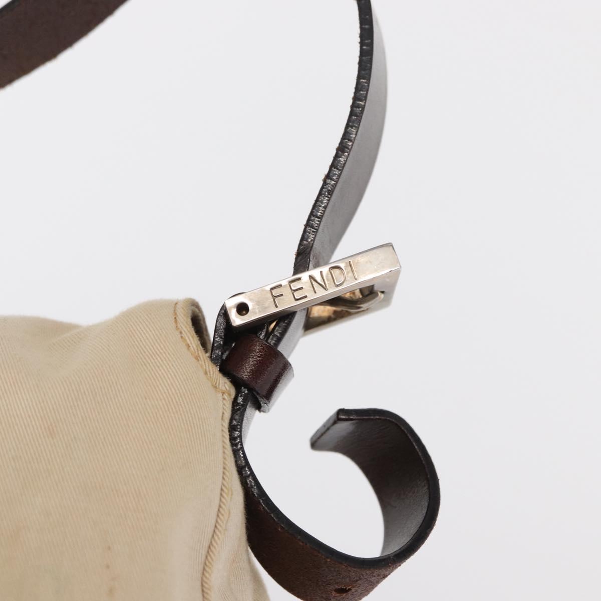 FENDI Hand Bag Canvas Beige Silver Auth ep12789