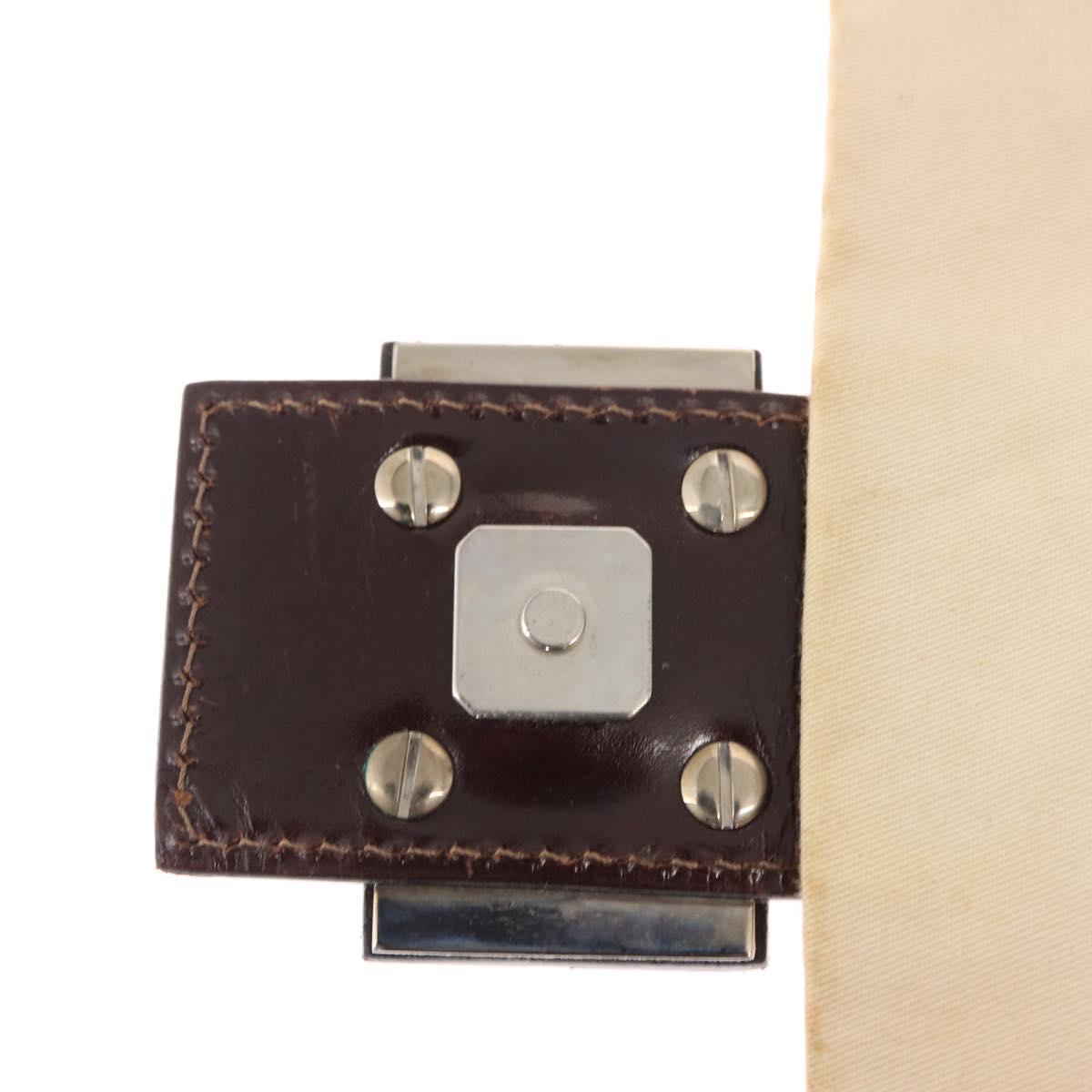 FENDI Hand Bag Canvas Beige Silver Auth ep12789