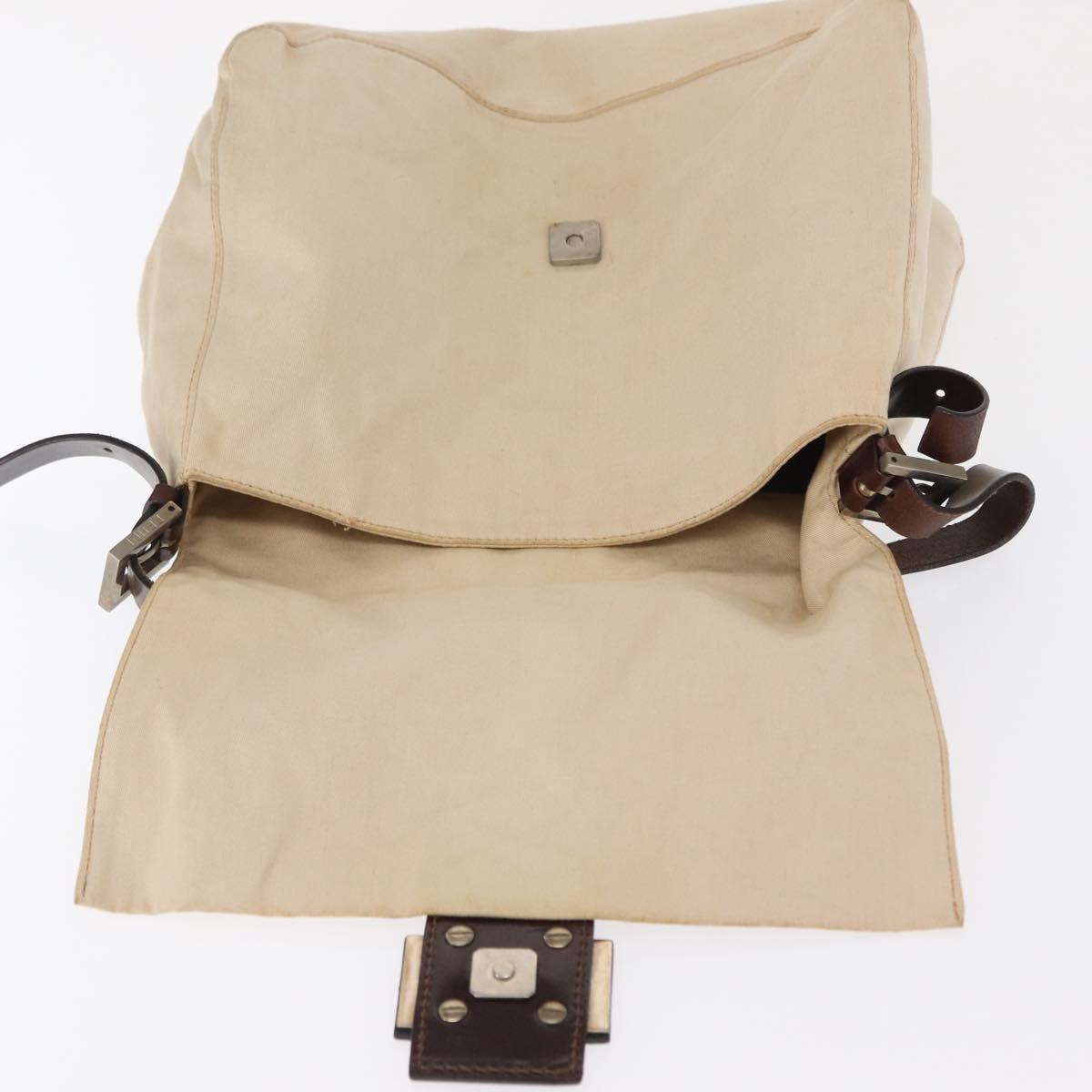 FENDI Hand Bag Canvas Beige Silver Auth ep12789