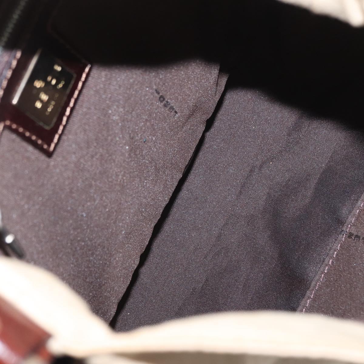 FENDI Hand Bag Canvas Beige Silver Auth ep12789