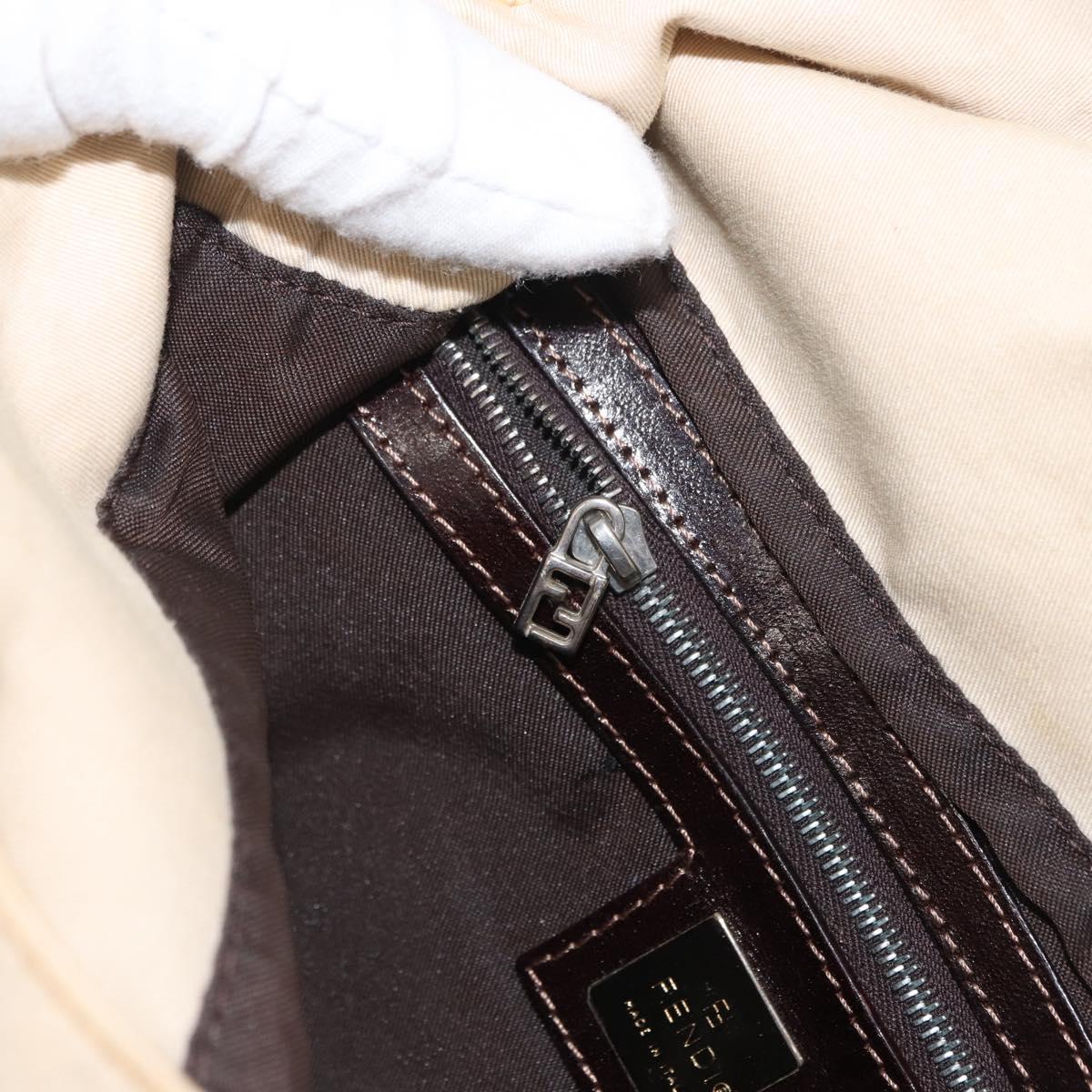 FENDI Hand Bag Canvas Beige Silver Auth ep12789