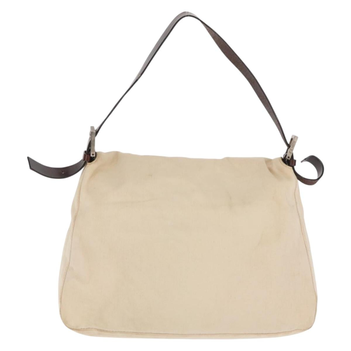 FENDI Hand Bag Canvas Beige Silver Auth ep12789