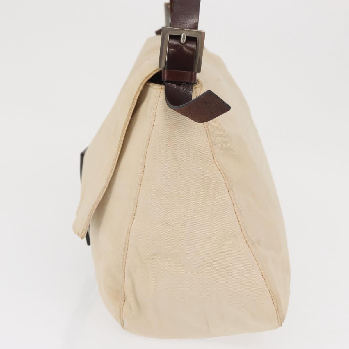 FENDI Hand Bag Canvas Beige Silver Auth ep12789