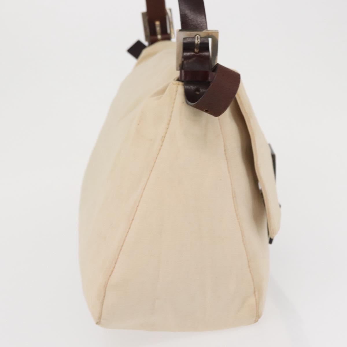 FENDI Hand Bag Canvas Beige Silver Auth ep12789