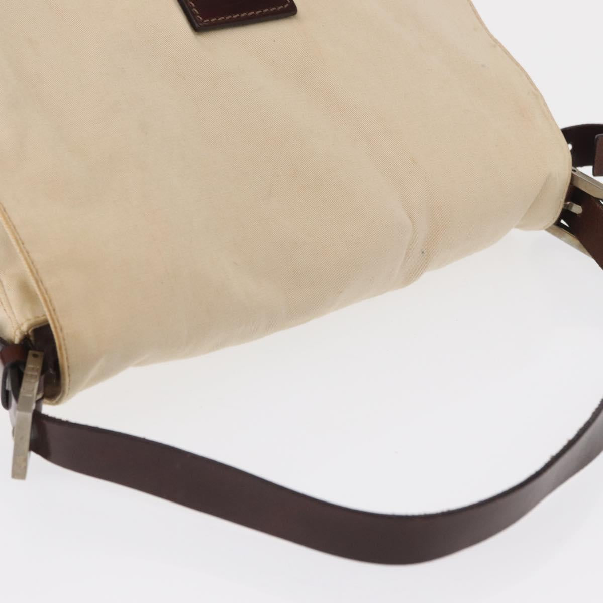 FENDI Hand Bag Canvas Beige Silver Auth ep12789