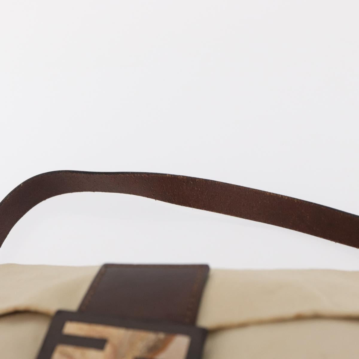 FENDI Hand Bag Canvas Beige Silver Auth ep12789