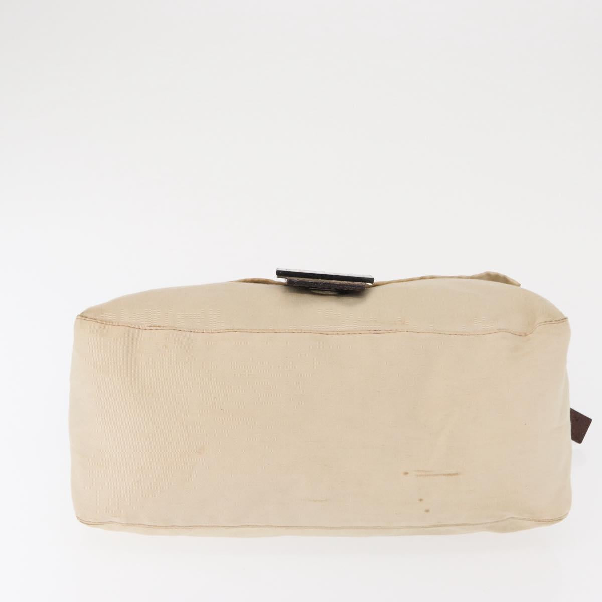 FENDI Hand Bag Canvas Beige Silver Auth ep12789