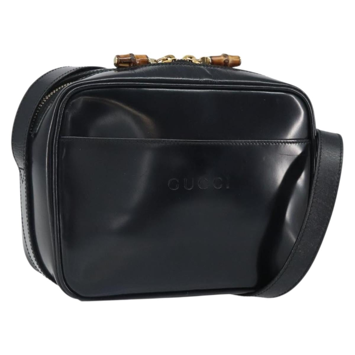 GUCCI Shoulder Bag Patent leather Black Gold 001 1705 1668 Auth ep12802