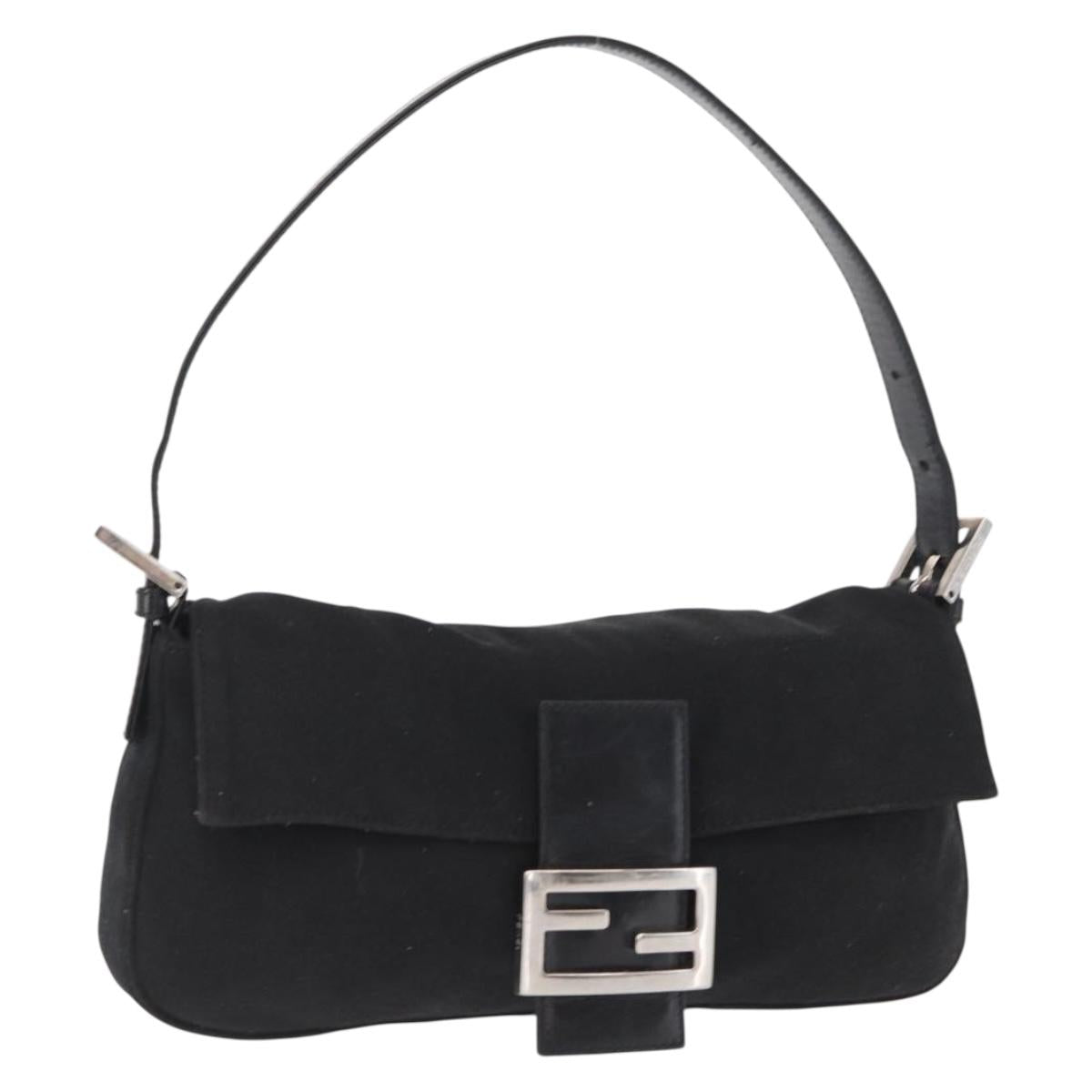 FENDI Mamma Bucket Shoulder Bag Nylon Black Silver Auth ep12804