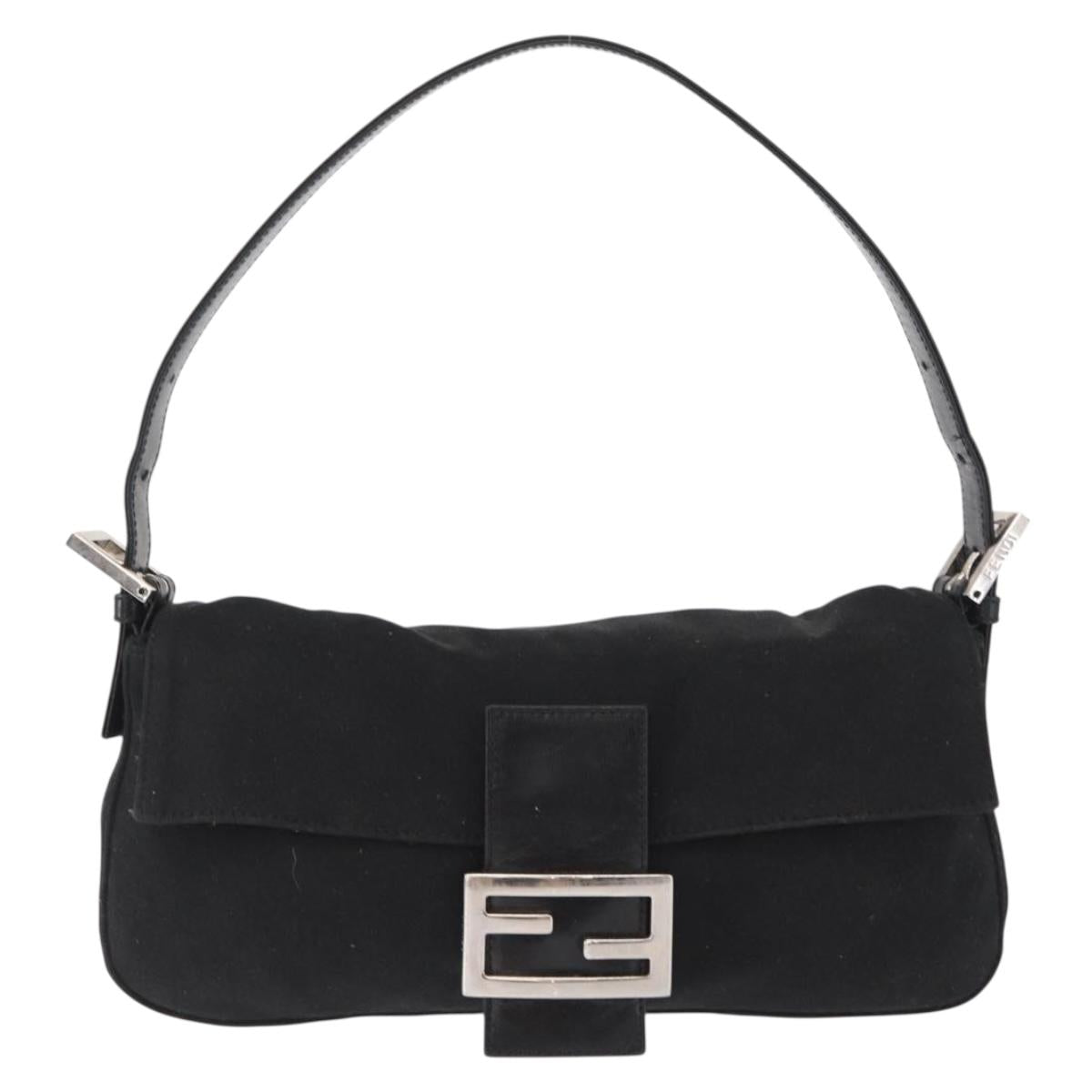 FENDI Mamma Bucket Shoulder Bag Nylon Black Silver Auth ep12804
