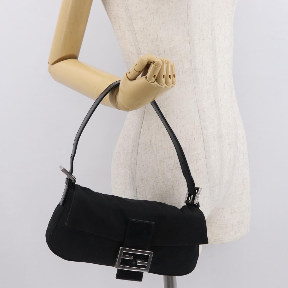 FENDI Mamma Bucket Shoulder Bag Nylon Black Silver Auth ep12804