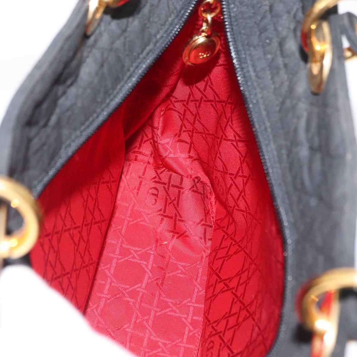 Christian Dior Lady Dior Canage Hand Bag Nylon Black Gold Auth ep12805