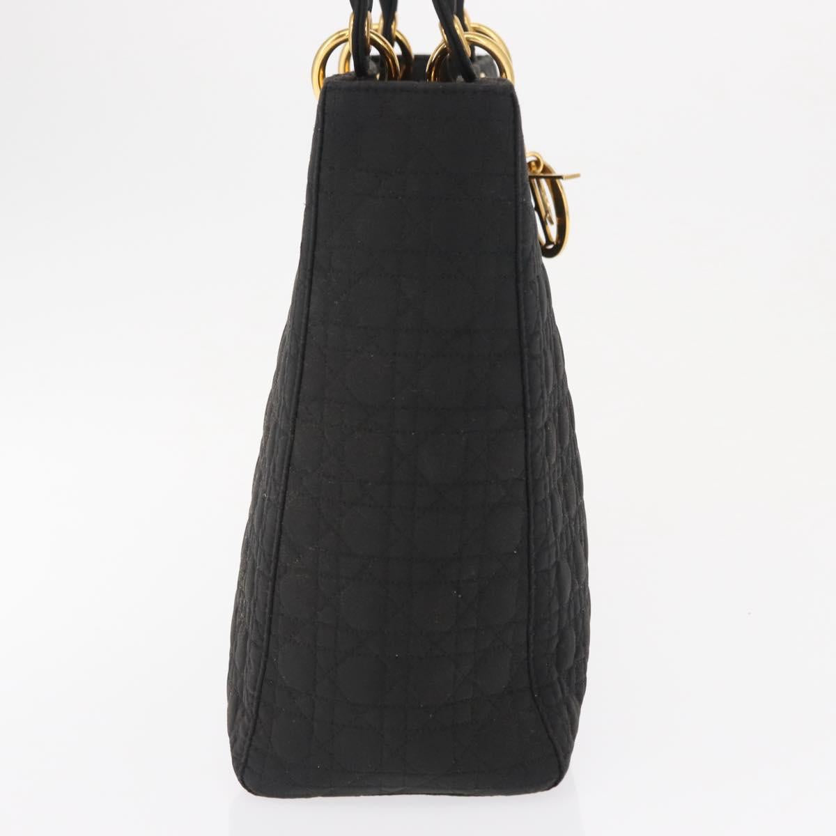 Christian Dior Lady Dior Canage Hand Bag Nylon Black Gold Auth ep12805