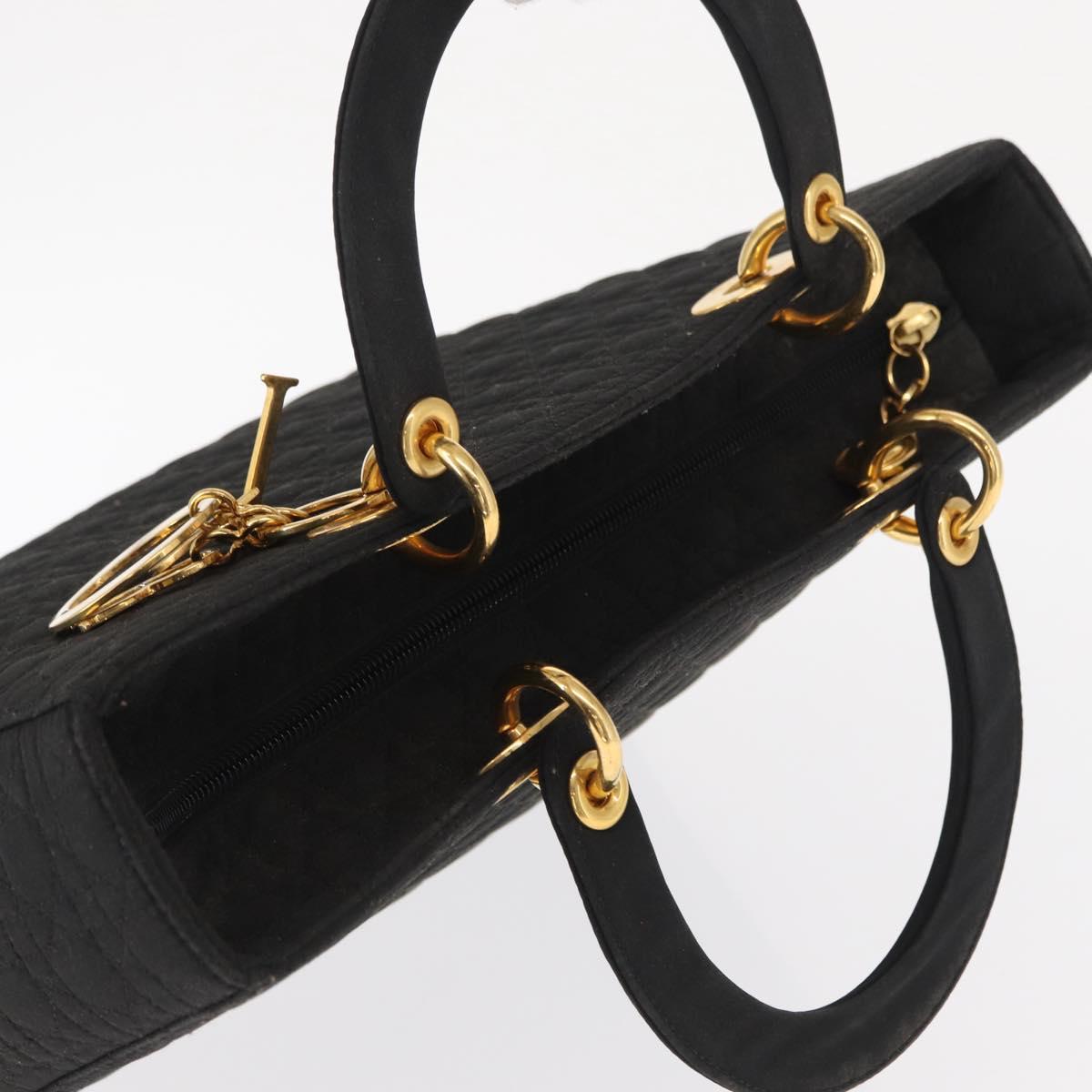 Christian Dior Lady Dior Canage Hand Bag Nylon Black Gold Auth ep12805