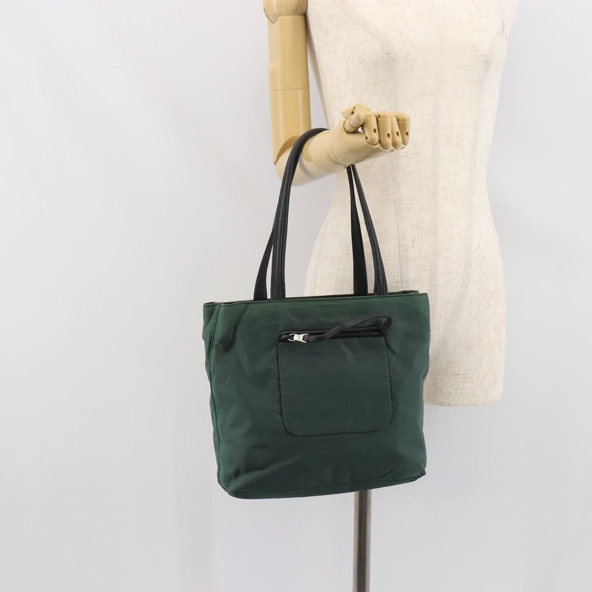 PRADA Hand Bag Nylon Green Silver Auth ep12812