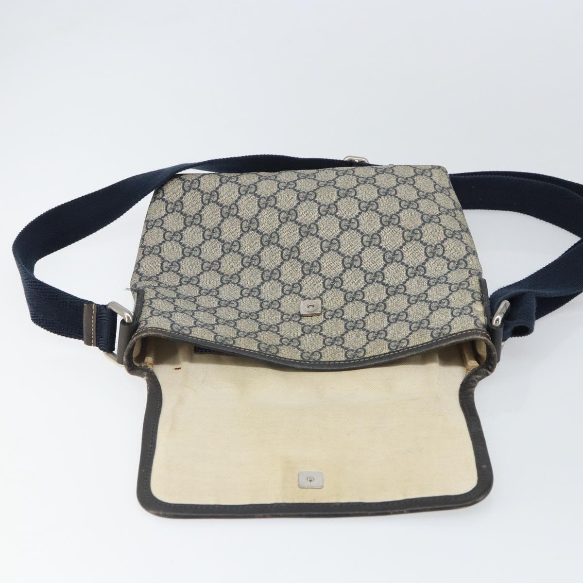 GUCCI GG Supreme Shoulder Bag PVC Navy Silver 223666 Auth ep12815