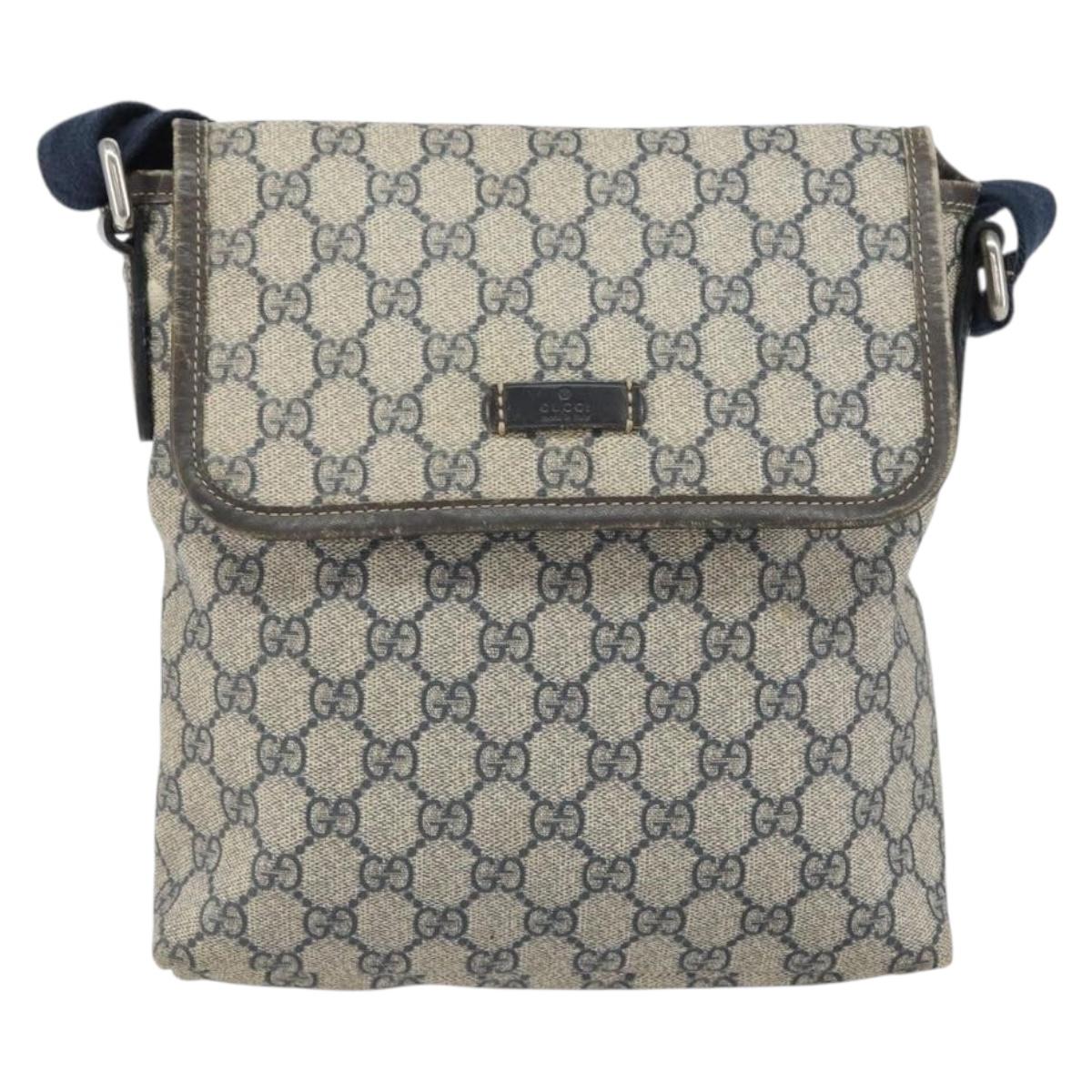 GUCCI GG Supreme Shoulder Bag PVC Navy Silver 223666 Auth ep12815