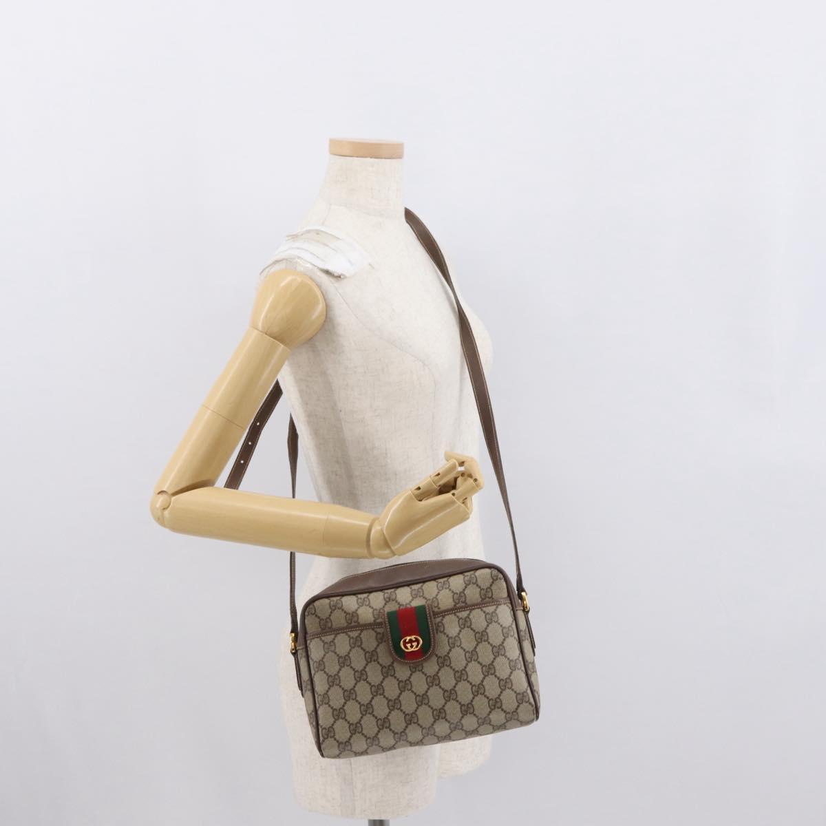 GUCCI GG Supreme Shoulder Bag PVC Beige Gold Auth ep12819