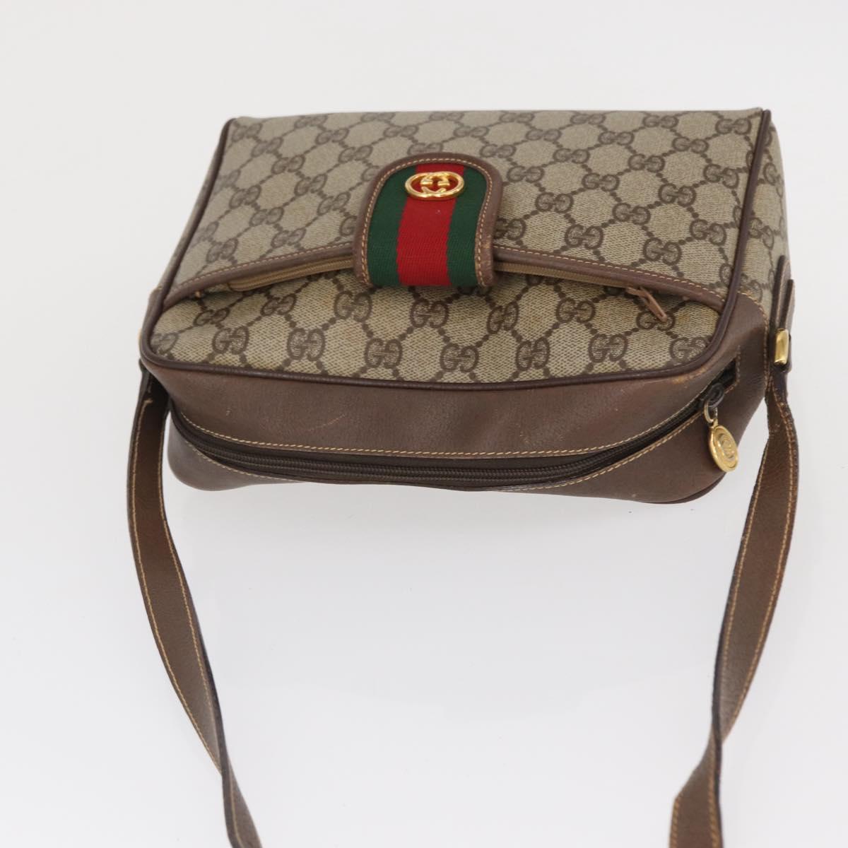 GUCCI GG Supreme Shoulder Bag PVC Beige Gold Auth ep12819